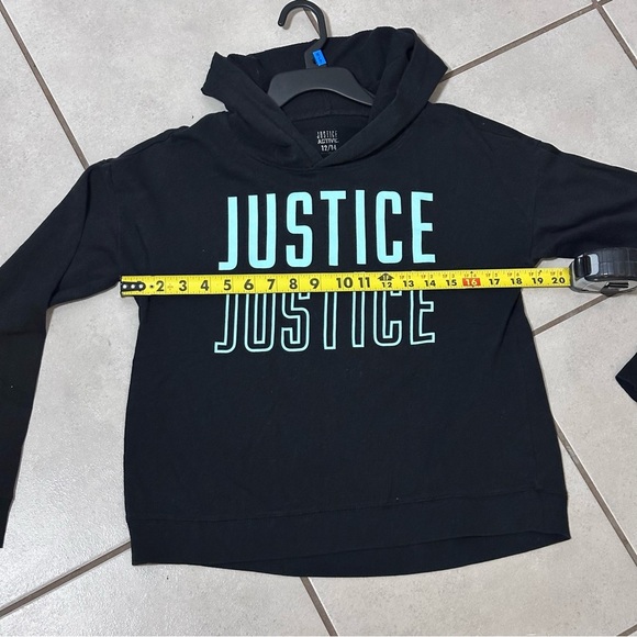 Justice Active Girls Black Hoodie Long Sleeve Logo Shirt Size 12/14 - Picture 5 of 6